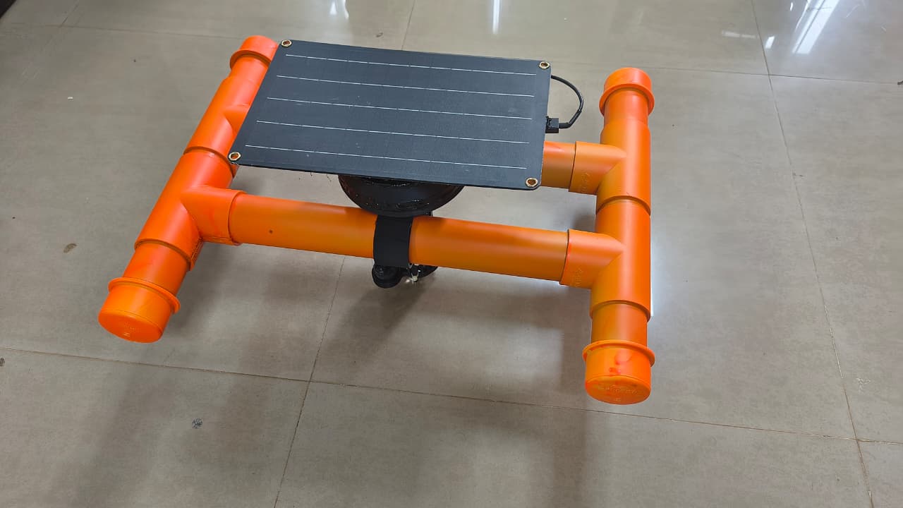 Jalio pod top view showing solar panel and PVC frame